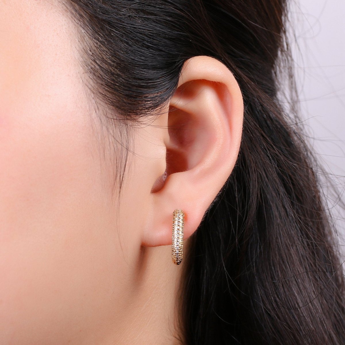 Dainty Mini Ear Huggie Hoop Earrings, GOLD SILVER micro pave cz cartilage hoops for everyday wear earring for girl Geometric Jewelry K-396