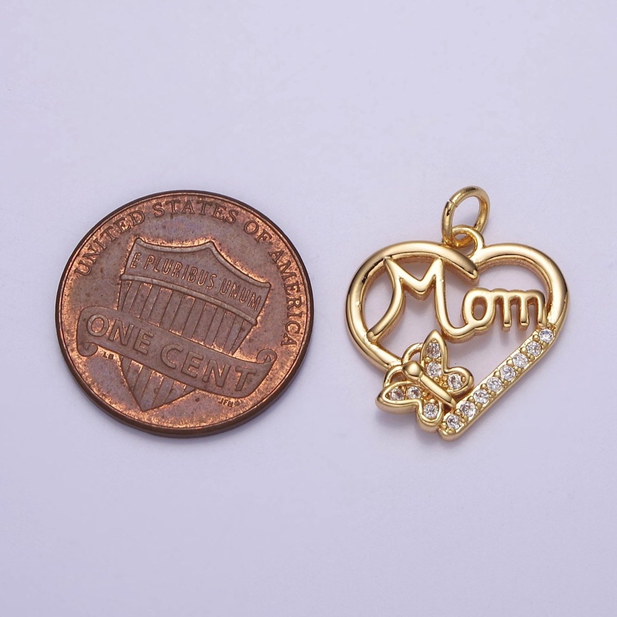 Dainty Mom Charm Pendant, Mother's Day Charms Pendants, Mom Heart, 18k Gold Filled Charm Micro Pave Mom Charm Dangle Pendant E-711