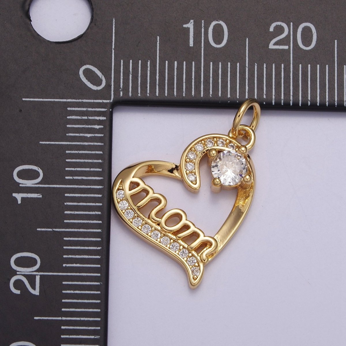 Dainty Mom Charm Pendant, Mother's Day Charms Pendants, Mom Heart, 18k Gold Filled Charm Micro Pave Mom Charm Dangle Pendant E-712 - DLUXCA
