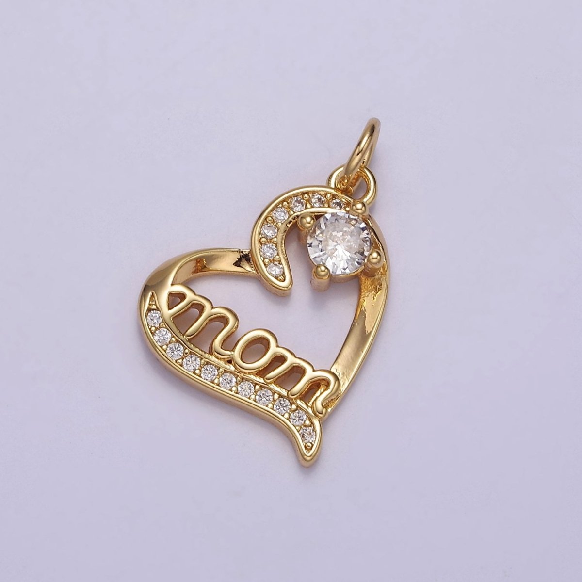 Dainty Mom Charm Pendant, Mother's Day Charms Pendants, Mom Heart, 18k Gold Filled Charm Micro Pave Mom Charm Dangle Pendant E-712 - DLUXCA