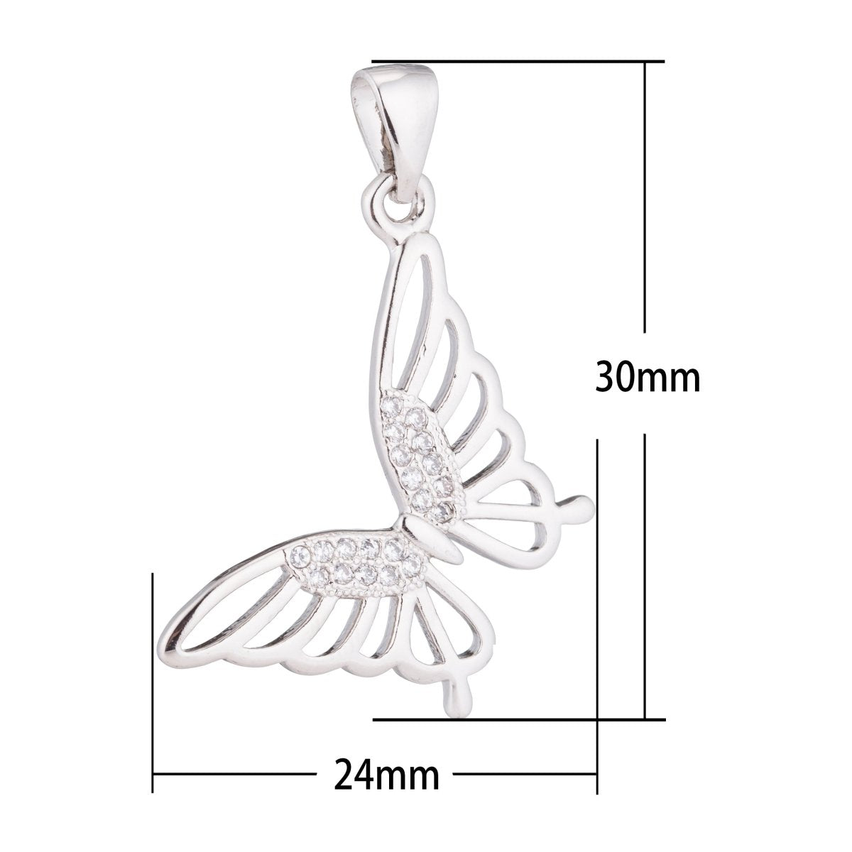 Dainty Monarch Butterfly, Spring, Animal, Insect Moth Girls Cubic Zirconia Necklace Pendant Charm Bead Bails Findings for Jewelry Making H-256