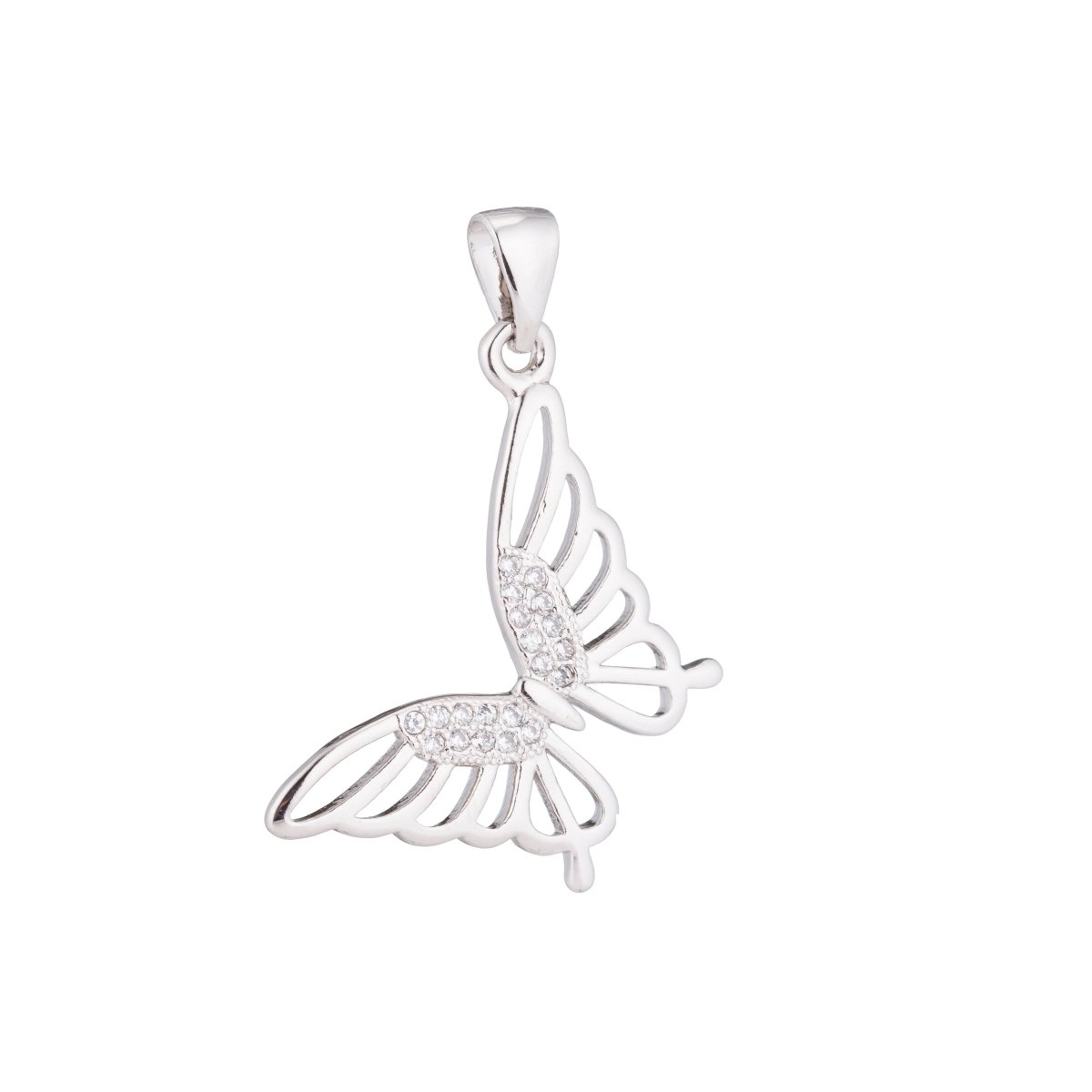 Dainty Monarch Butterfly, Spring, Animal, Insect Moth Girls Cubic Zirconia Necklace Pendant Charm Bead Bails Findings for Jewelry Making H-256