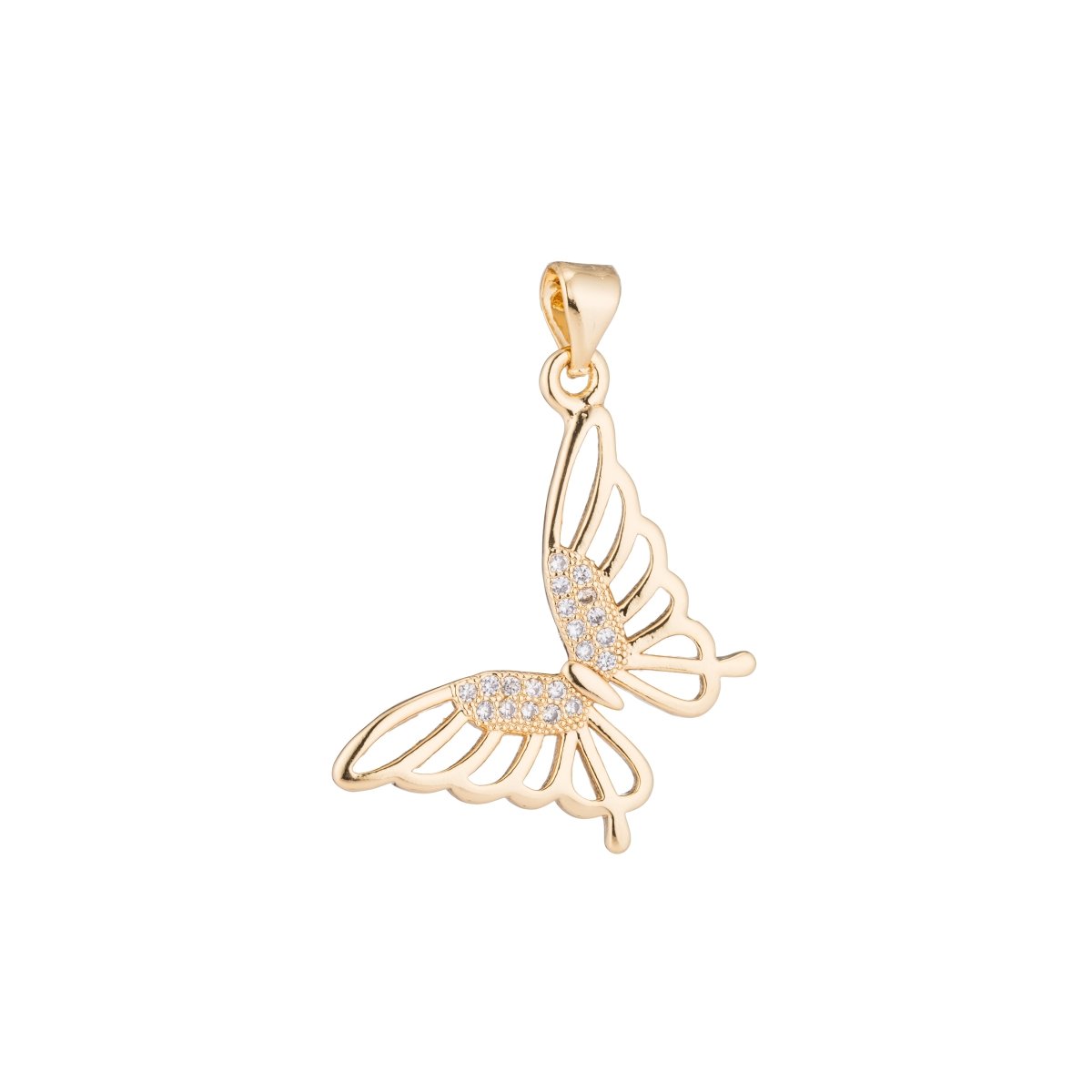 Dainty Monarch Butterfly, Spring, Animal, Insect Moth Girls Cubic Zirconia Necklace Pendant Charm Bead Bails Findings for Jewelry Making H-256