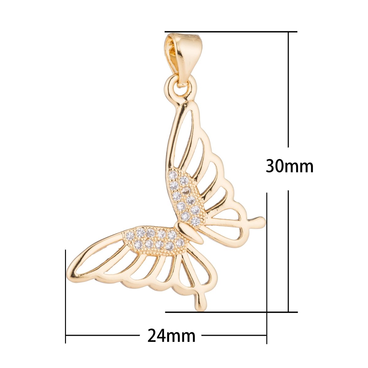 Dainty Monarch Butterfly, Spring, Animal, Insect Moth Girls Cubic Zirconia Necklace Pendant Charm Bead Bails Findings for Jewelry Making H-256