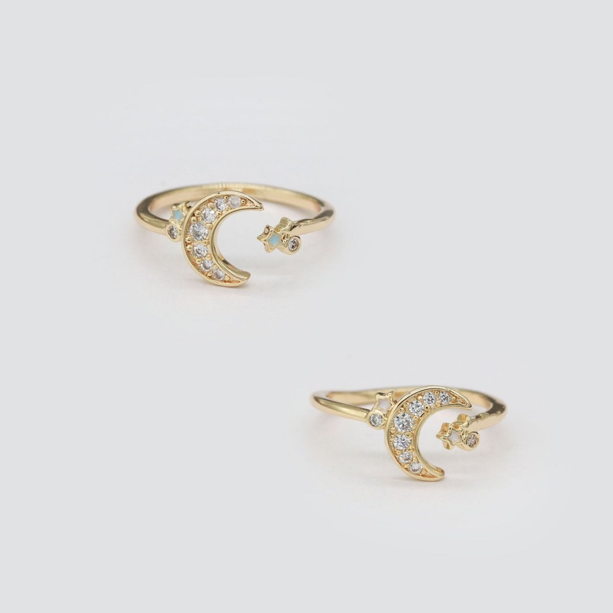 OS Dainty Moon Ring Open Adjustable Star Gold Celestial Jewelry O-878 O-879