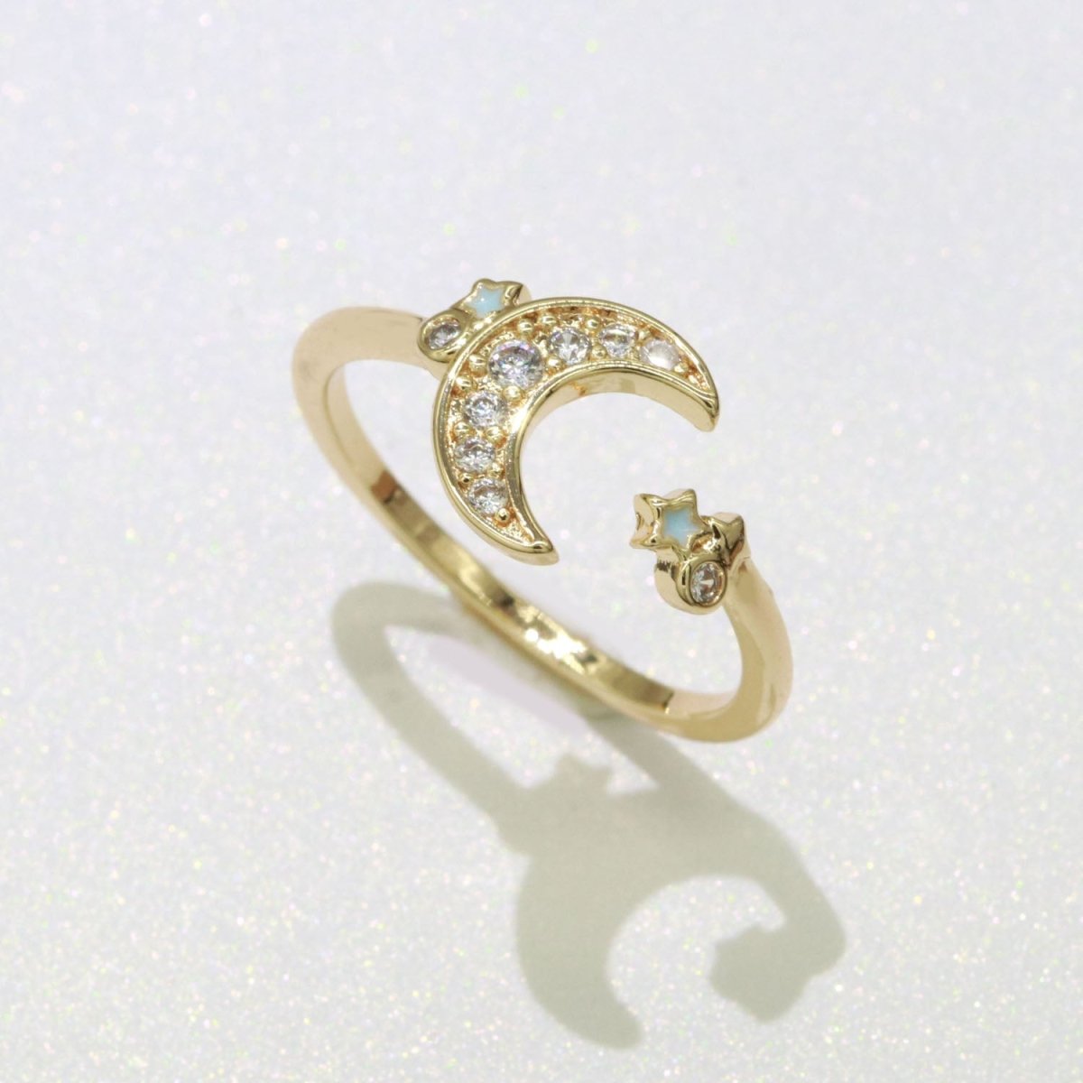 OS Dainty Moon Ring Open Adjustable Star Gold Celestial Jewelry O-878 O-879
