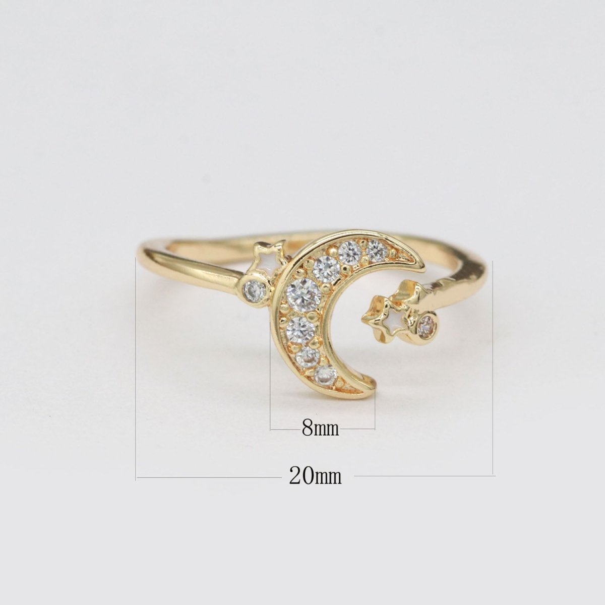 OS Dainty Moon Ring Open Adjustable Star Gold Celestial Jewelry O-878 O-879