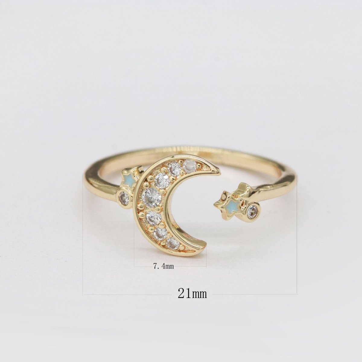 OS Dainty Moon Ring Open Adjustable Star Gold Celestial Jewelry O-878 O-879