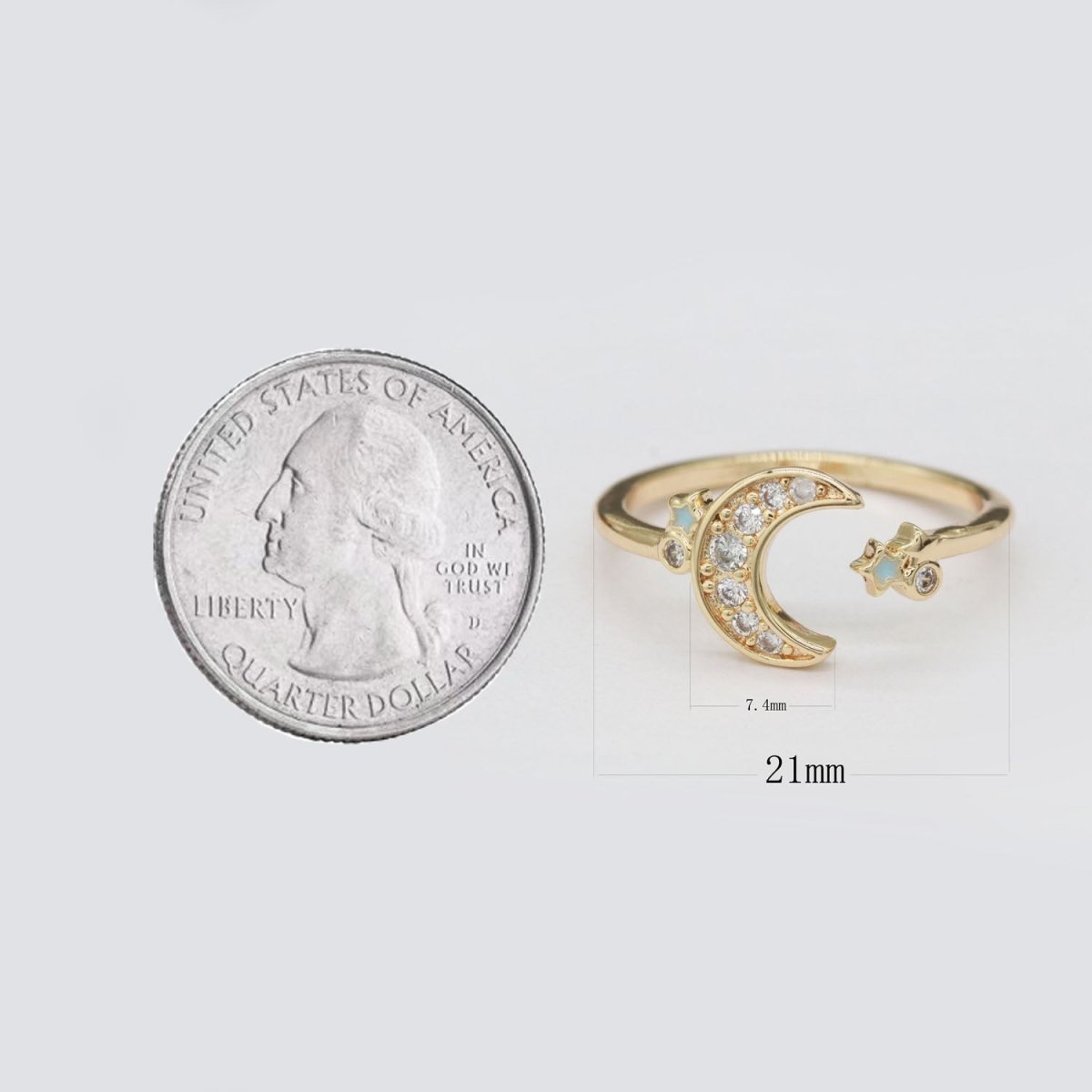 OS Dainty Moon Ring Open Adjustable Star Gold Celestial Jewelry O-878 O-879