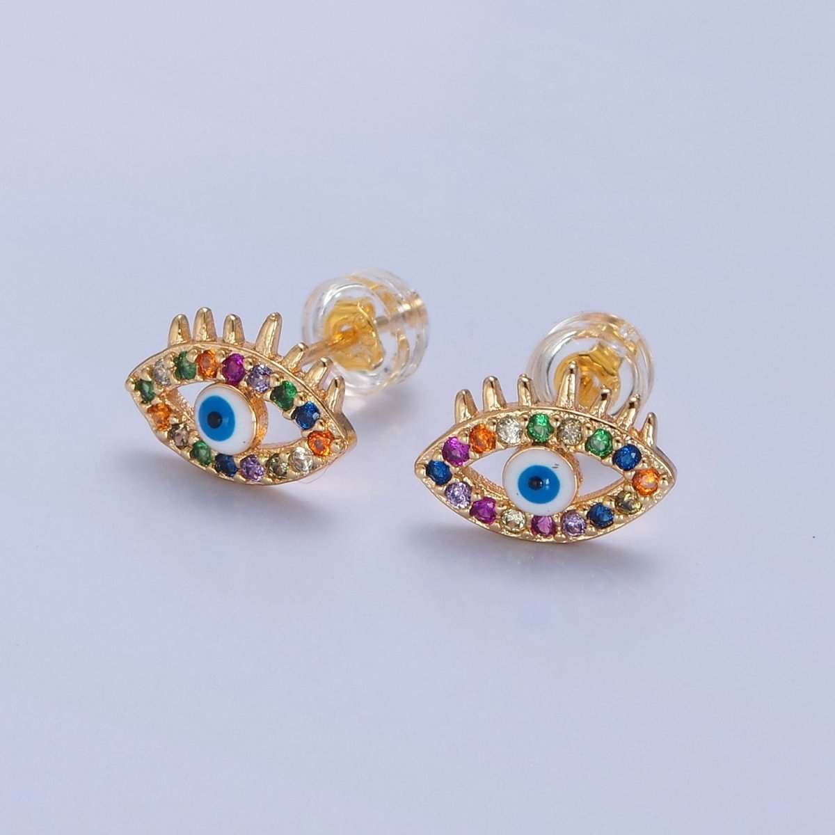Dainty Multi Color Pave Evi Eye Stud Earring T-503