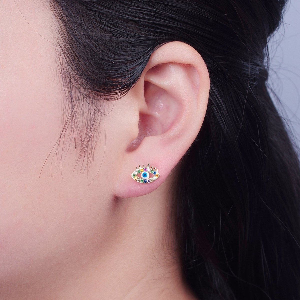 Dainty Multi Color Pave Evi Eye Stud Earring T-503