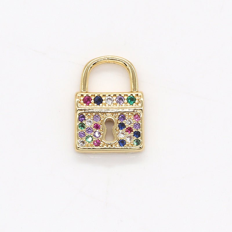 Dainty Multicolor Crystal Golden Square Padlock Charm CZ Geometric Square Colorful Crystal Gold Plated Charm Pendant GP-793