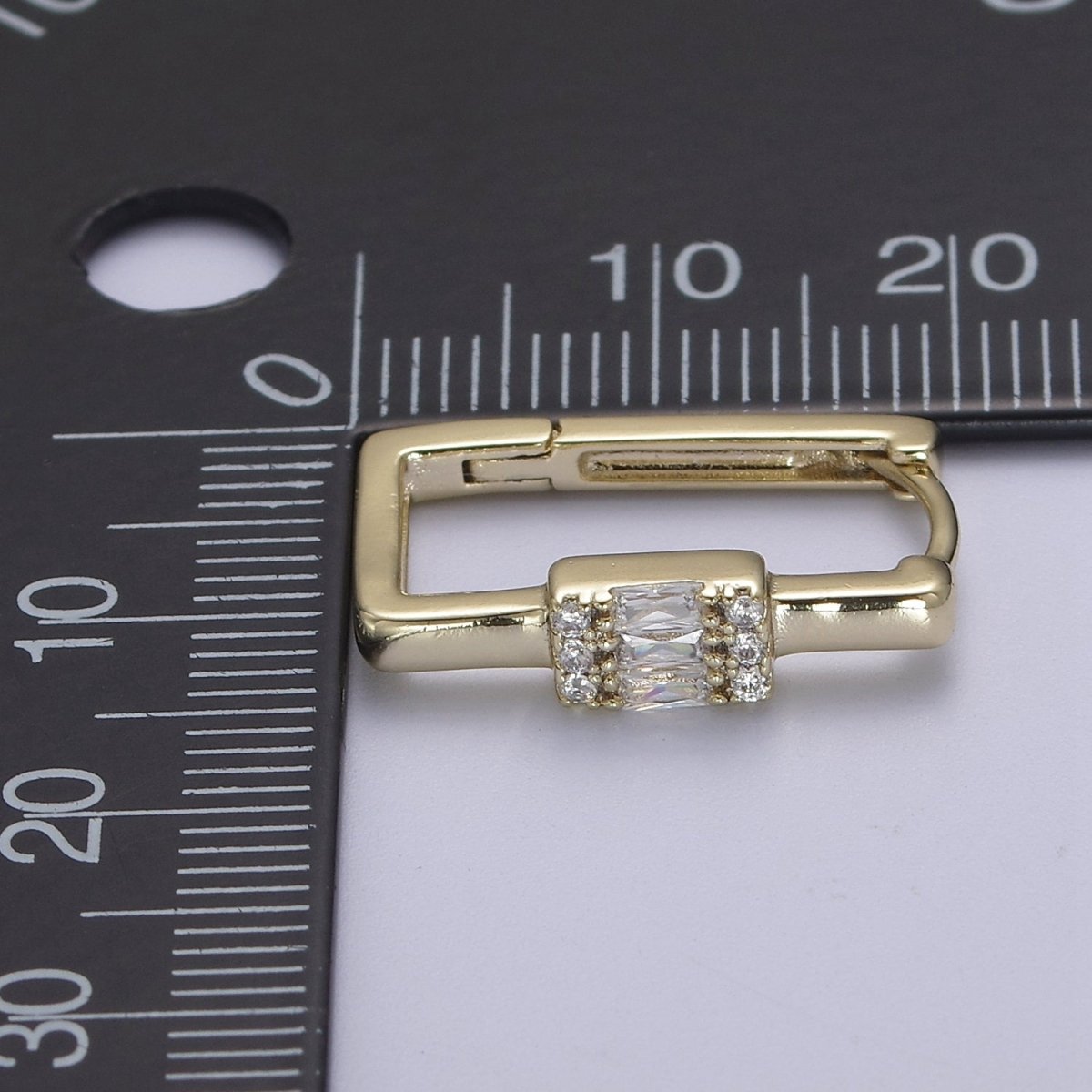 Dainty Oblong Rectangle Diamond cz Hoop Earring, Gold U Shape Hoop Earring V-149 - DLUXCA