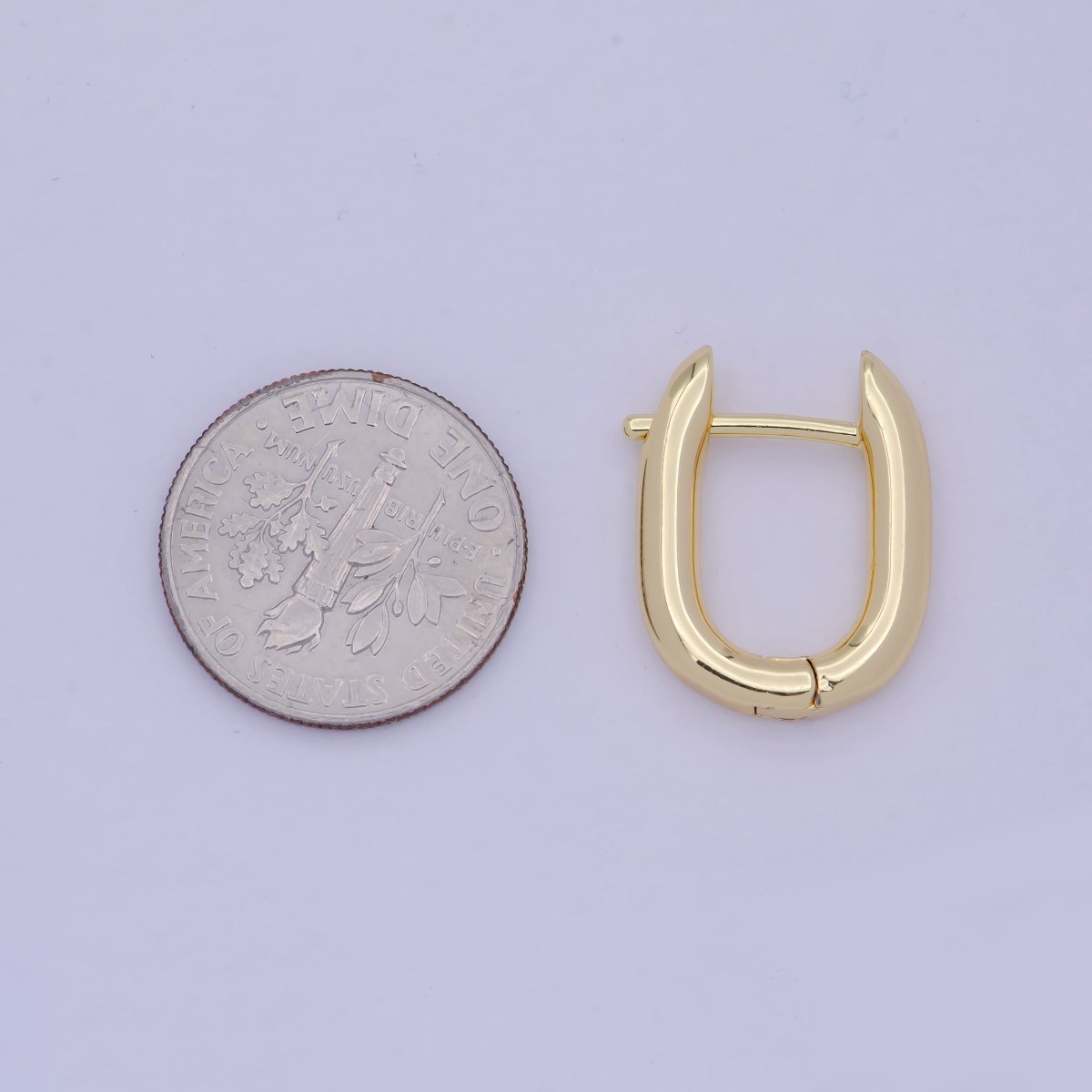 Dainty Oblong Rectangle Hoop Earring, Gold U Shape Huggie Hoop Minimalist Jewelry V-368 - DLUXCA