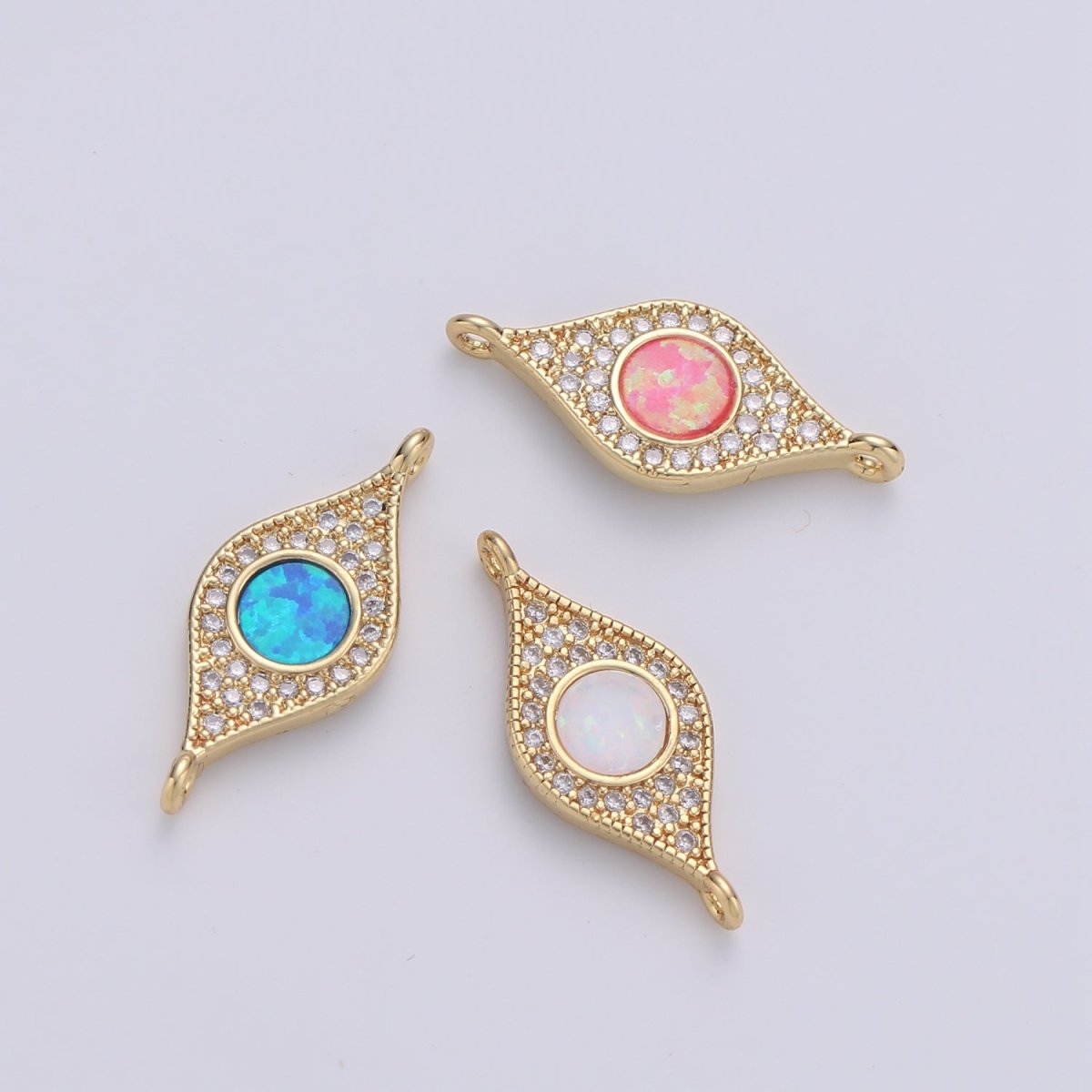 Dainty Opal Bracelet Connector Gold Evil Eye Charm 14k Gold Fill Peacock Feather Charm Connector for Bracelet Necklace Charm Component F-491 F-492 F-493