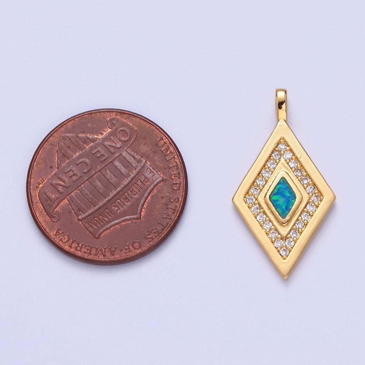 Dainty Opal Rhombus Charm Micro Pave Geometric Pendant I-237 I-241 I-249 I-254
