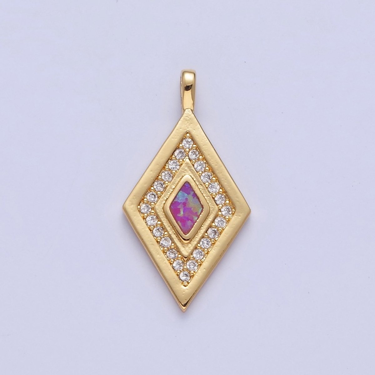 Dainty Opal Rhombus Charm Micro Pave Geometric Pendant I-237 I-241 I-249 I-254