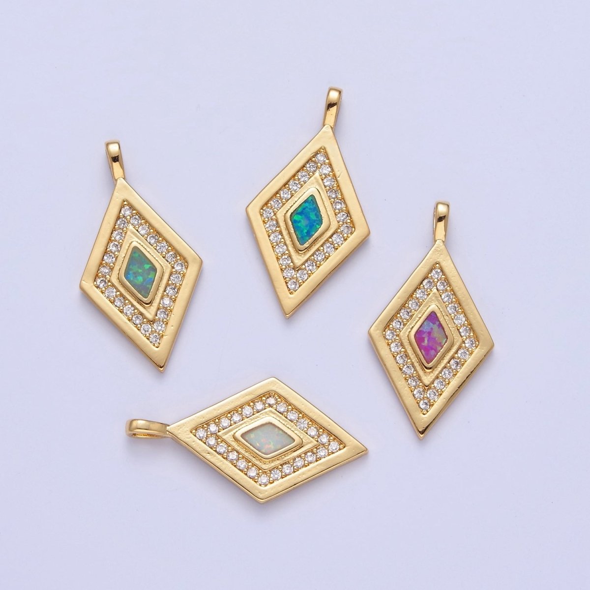 Dainty Opal Rhombus Charm Micro Pave Geometric Pendant I-237 I-241 I-249 I-254