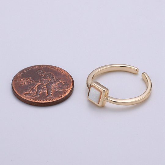 Dainty Opal ring- cocktail gemstone ring - Gold ring - Thin Gold Open ring - Adjustable Gold band ring for Stackable Jewelry R-278 - DLUXCA
