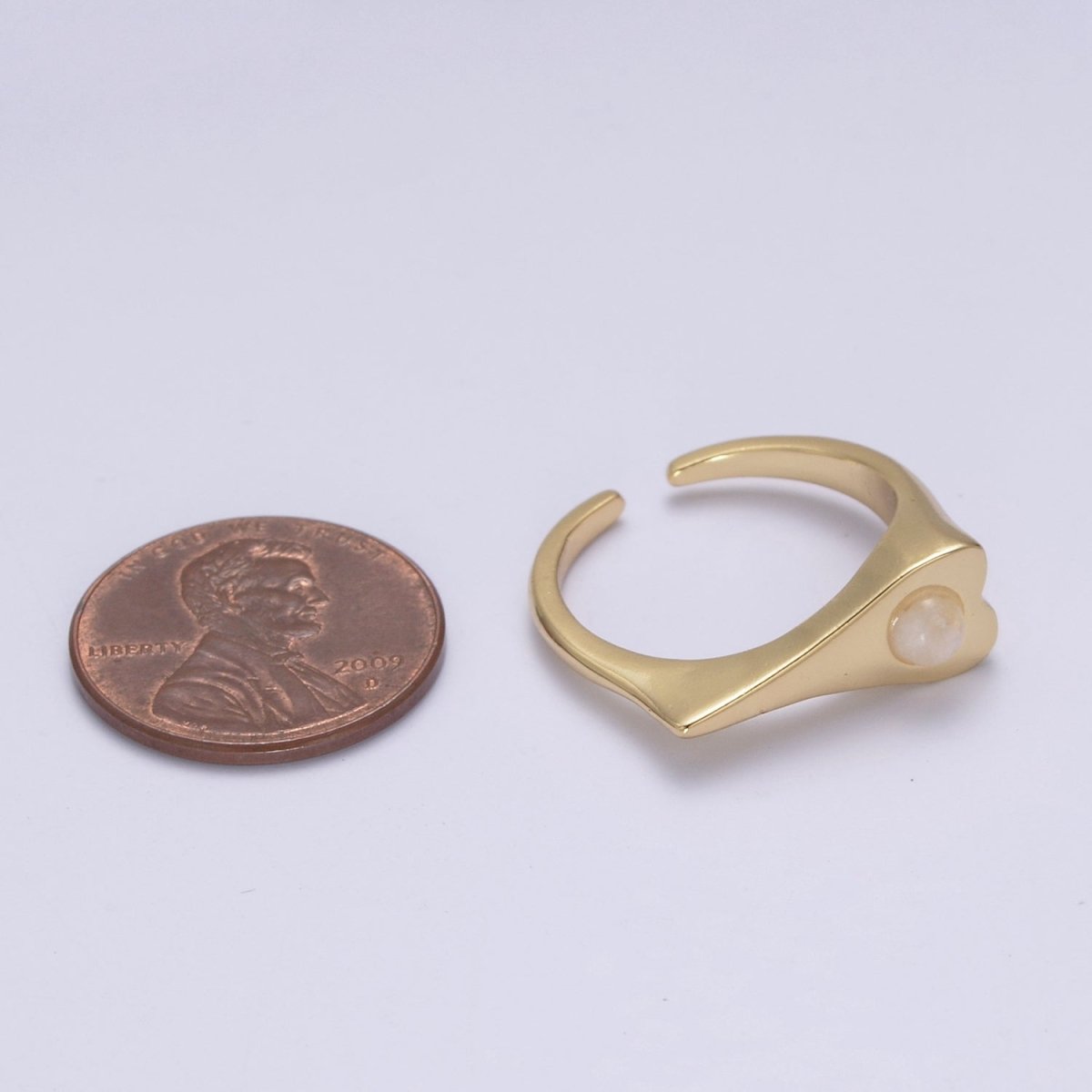 Dainty Opal Signet Long Heart Ring - Adjustable Gold Filled Ring Minimalist Jewelry for Valentine U-226 - DLUXCA