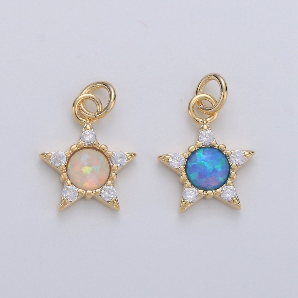 Dainty Opal star Charm - 10x15mm Blue star Stone Charm 14k Gold Filled CZ Drop Charm Pendant, Cubic celestial Charm D-175 D-176