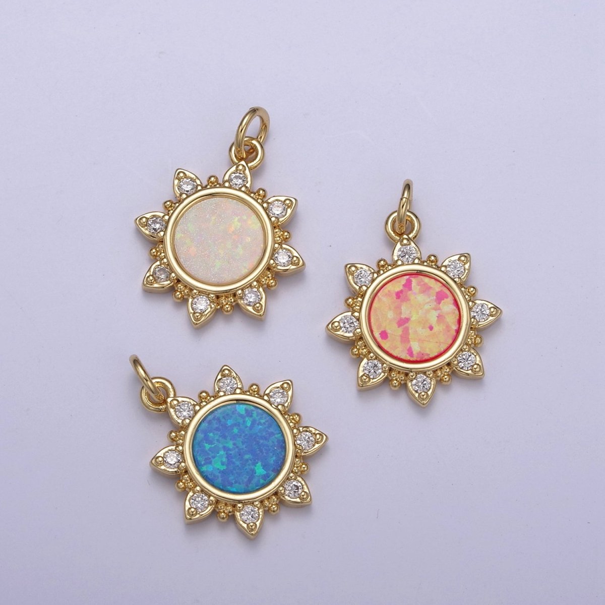 Dainty Opal Sun Charm Clear Pink Blue Opal Celestial Jewelry Inspired N-668 - N-670