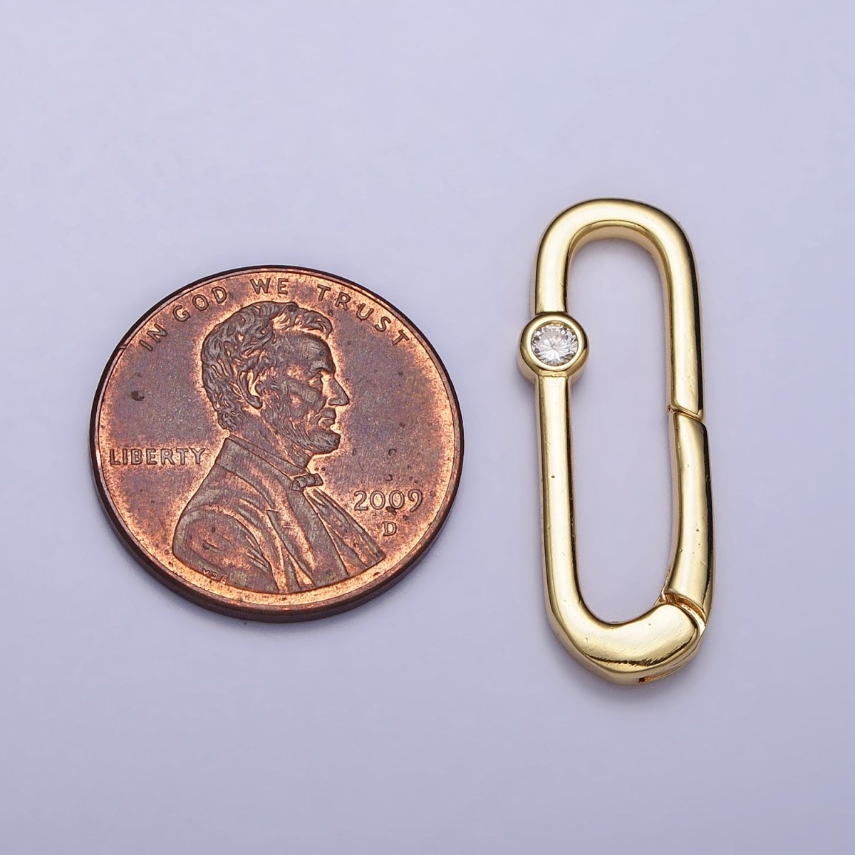 Dainty Oval Gold Push Gate ring Micro pave CZ Charm Holder Enhanced Link for Jewelry Supply Z-355