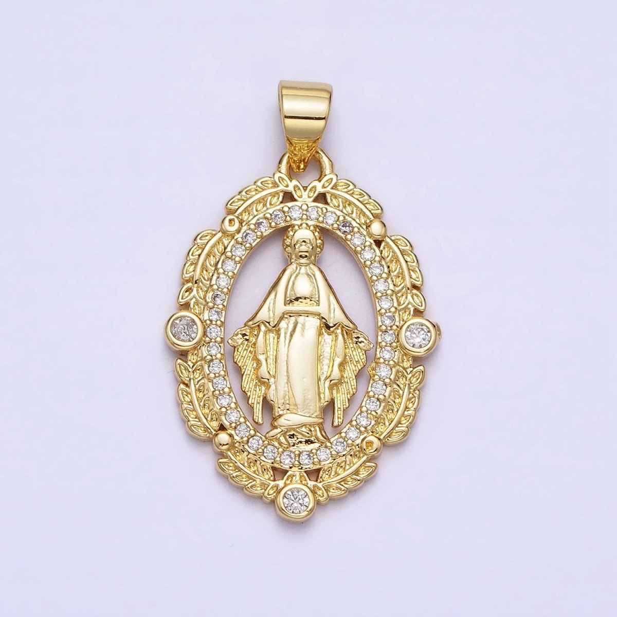 Dainty Oval Miraculous Lady Gold Filled Medallion Pendant for Religious Jewelry AA212 - DLUXCA