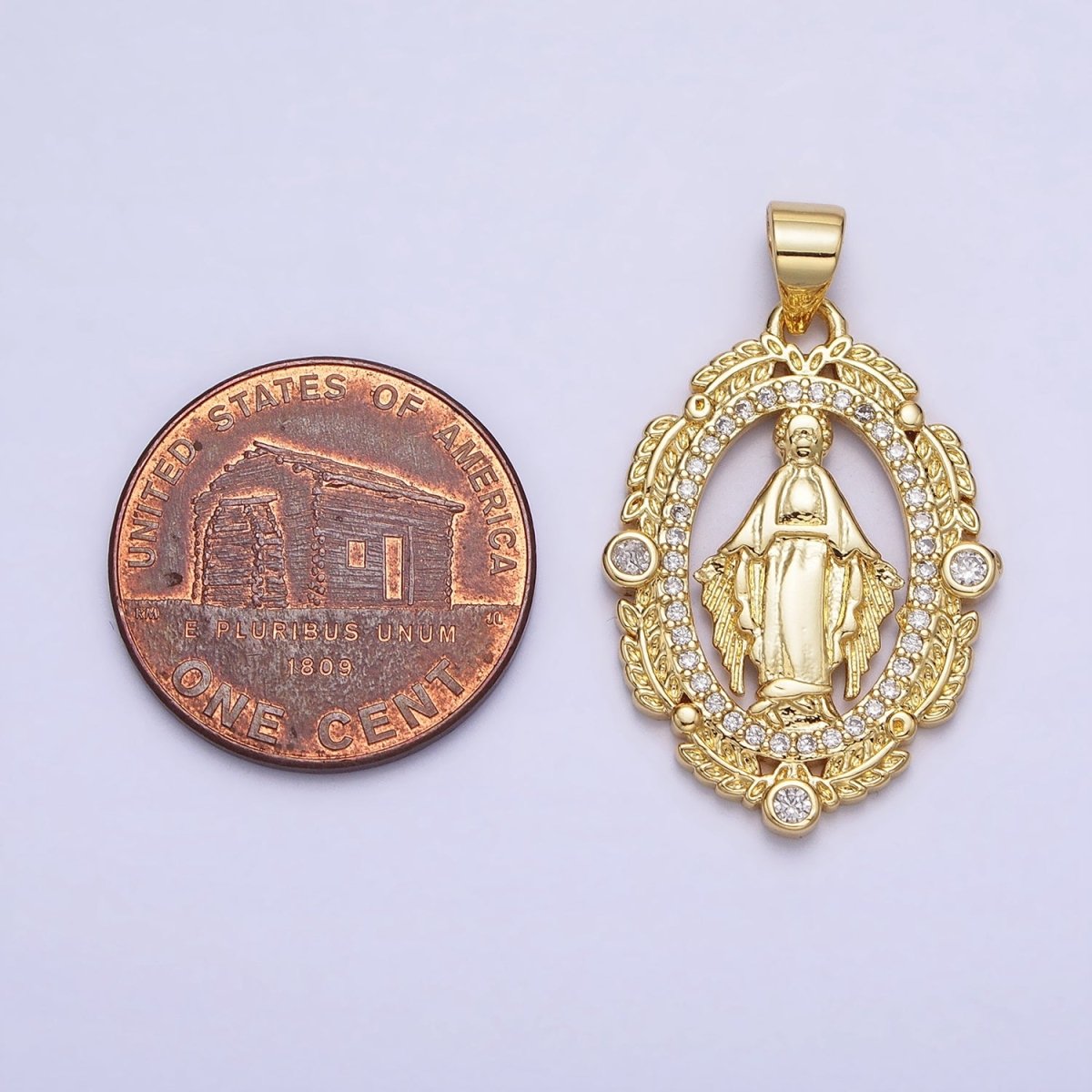 Dainty Oval Miraculous Lady Gold Filled Medallion Pendant for Religious Jewelry AA212 - DLUXCA