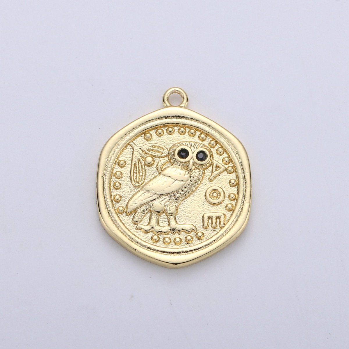 Dainty Owl Medallion Coin Pendant Gold Filled Round Owl Charm Owl Medallion Bird Pendant Charms 22x18mm C-909 - DLUXCA