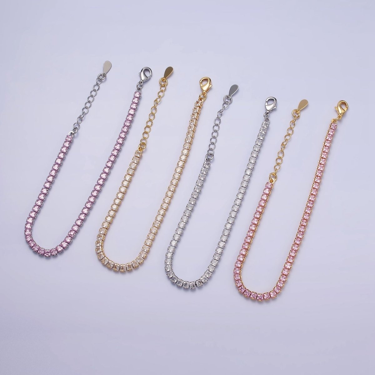 Dainty PEACH, YELLOW, RED Diamond Tennis Bracelet Gold CZ Tennis Bracelet Cubic Zirconia Diamond Bracelet Adjustable | WA-890 WA-891 WA-892 Clearance Pricing