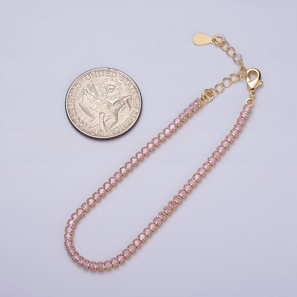 Dainty PEACH, YELLOW, RED Diamond Tennis Bracelet Gold CZ Tennis Bracelet Cubic Zirconia Diamond Bracelet Adjustable | WA-890 WA-891 WA-892 Clearance Pricing