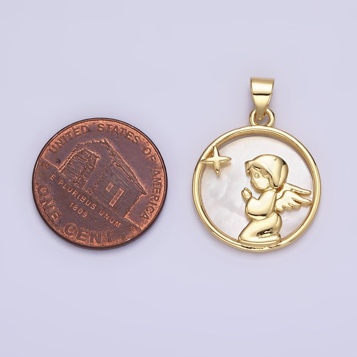 Dainty Pearl Cute Praying Angel Pendant Guardian Angel Medallion Charm AA-664 - DLUXCA