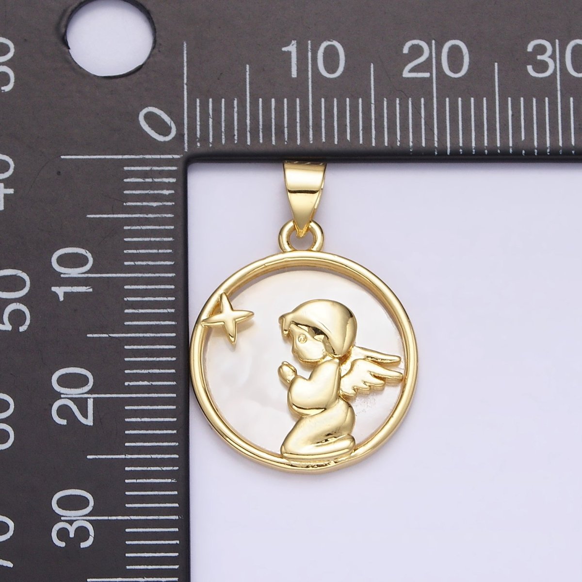 Dainty Pearl Cute Praying Angel Pendant Guardian Angel Medallion Charm AA-664 - DLUXCA