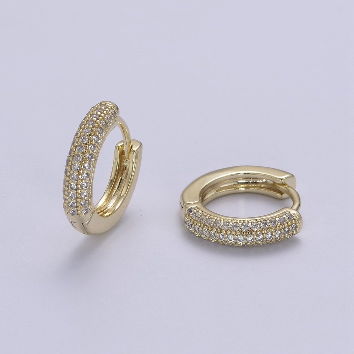 OS Dainty Pierced Earrings 14K Gold Filled Micropavé CZ Huggie Hoop Earrings, DIY Jewelry Supplies V-154