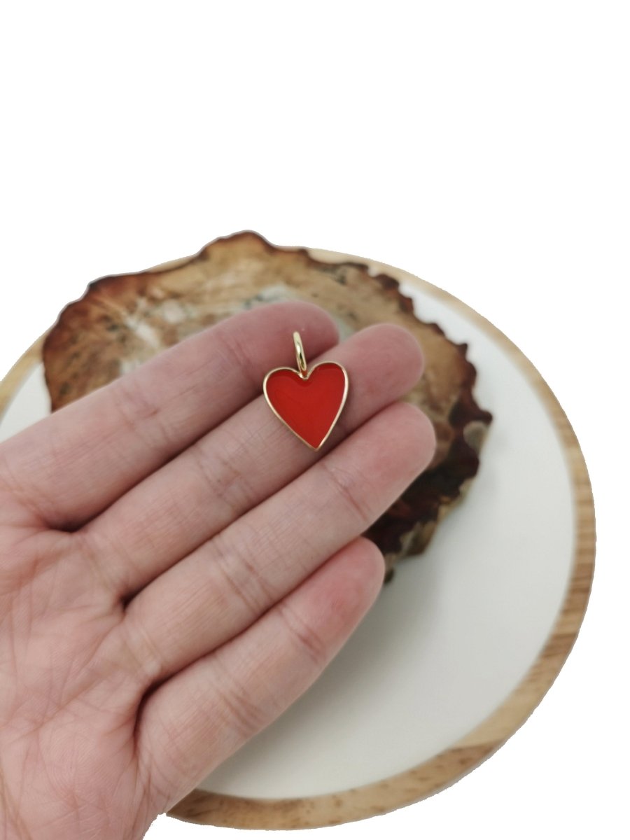 Dainty Pink enameled heart Red enamel heart pendant, Gold Love charm enamel jewelry for Necklace Bracelet Earring Charm Supply C-801