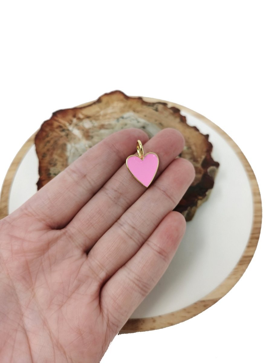 Dainty Pink enameled heart Red enamel heart pendant, Gold Love charm enamel jewelry for Necklace Bracelet Earring Charm Supply C-801