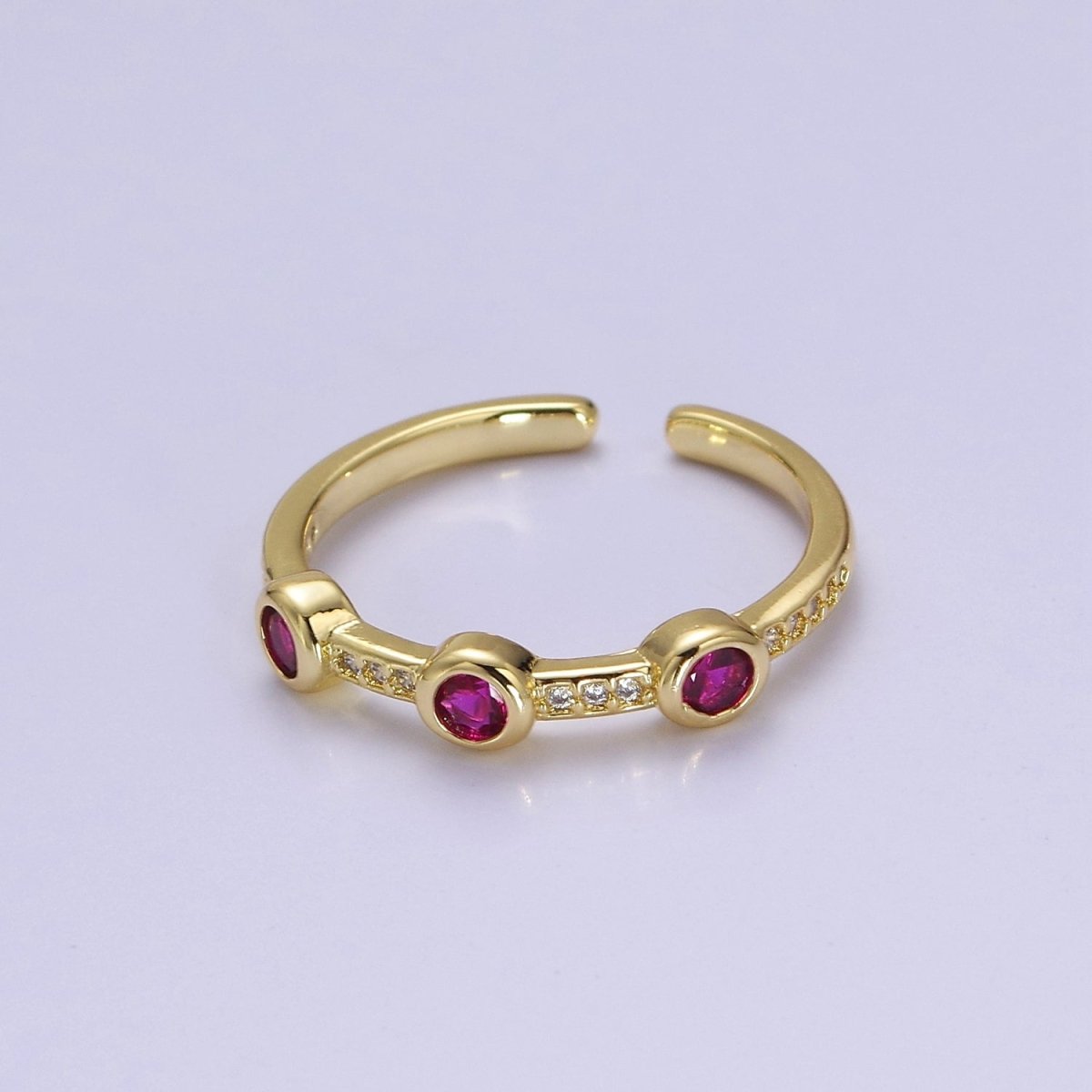 Dainty pink green clear stone ring stackable ring cubic cz gold ring  O-2111