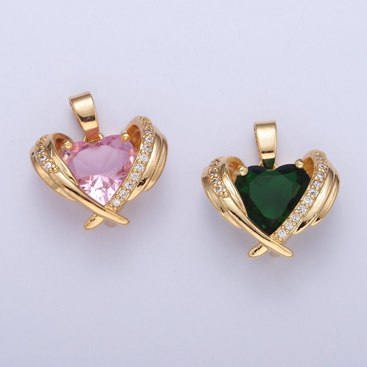OS Dainty Pink Heart Charm, Green Heart Pendant X-331