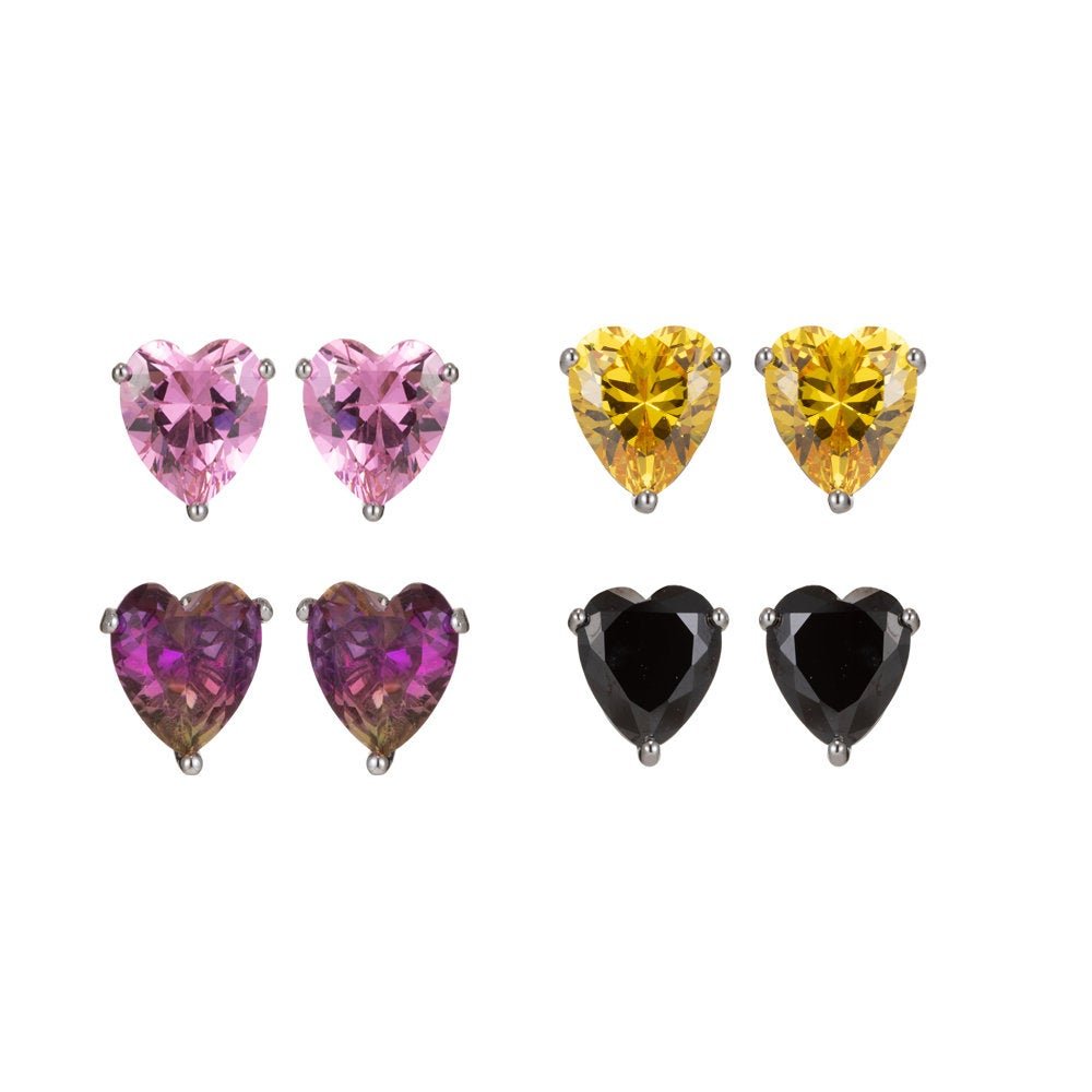 Dainty Pink heart earrings, Black CZ earrings, heart studs, Yellow solitaire earrings Purple Cubic studs for birthday gift