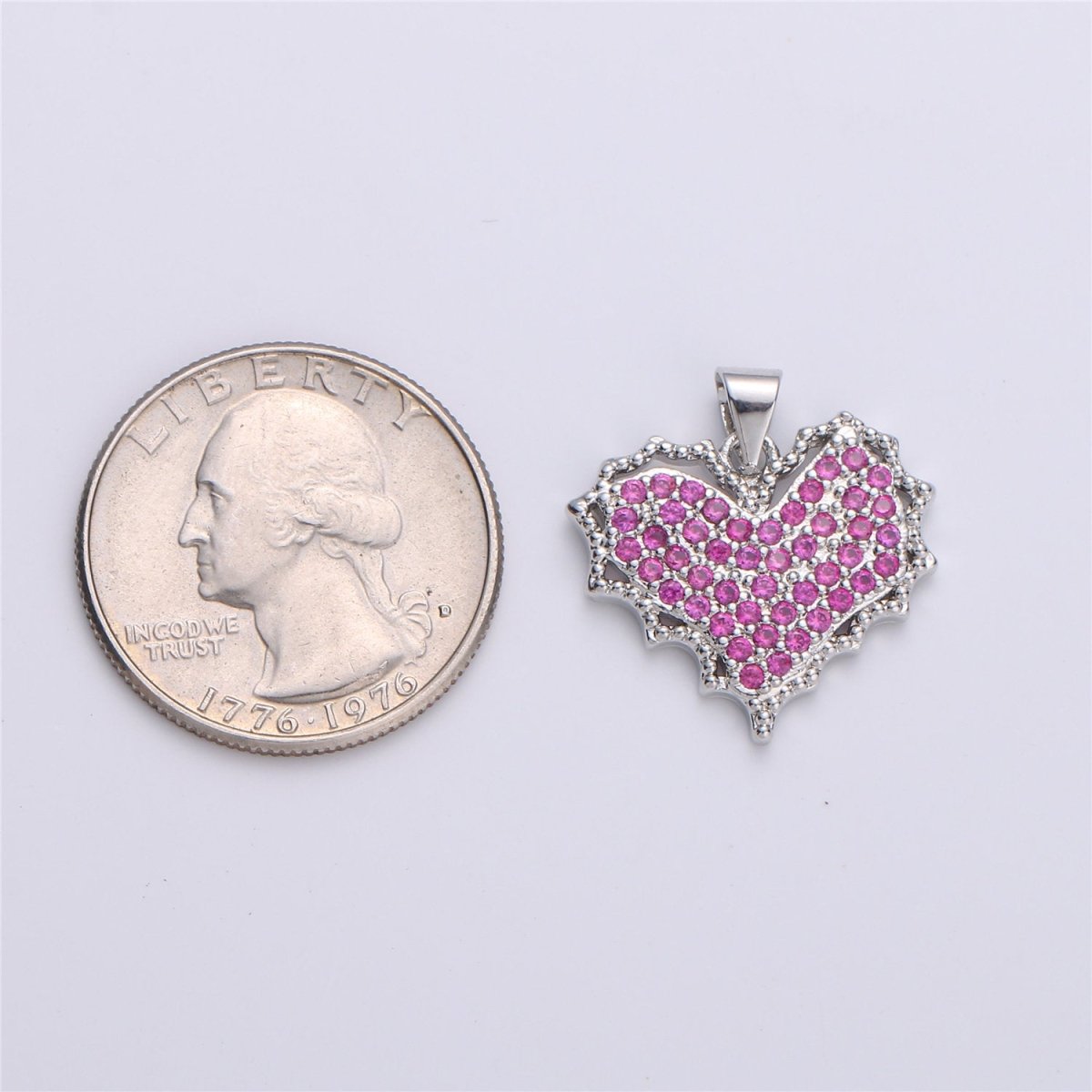 Dainty Pink Micro Pave Heart Charm, Cubic Heart Shape Charm  Love Charm 25mm x 20mm for bracelet necklace earring charm Component I-612 I-886