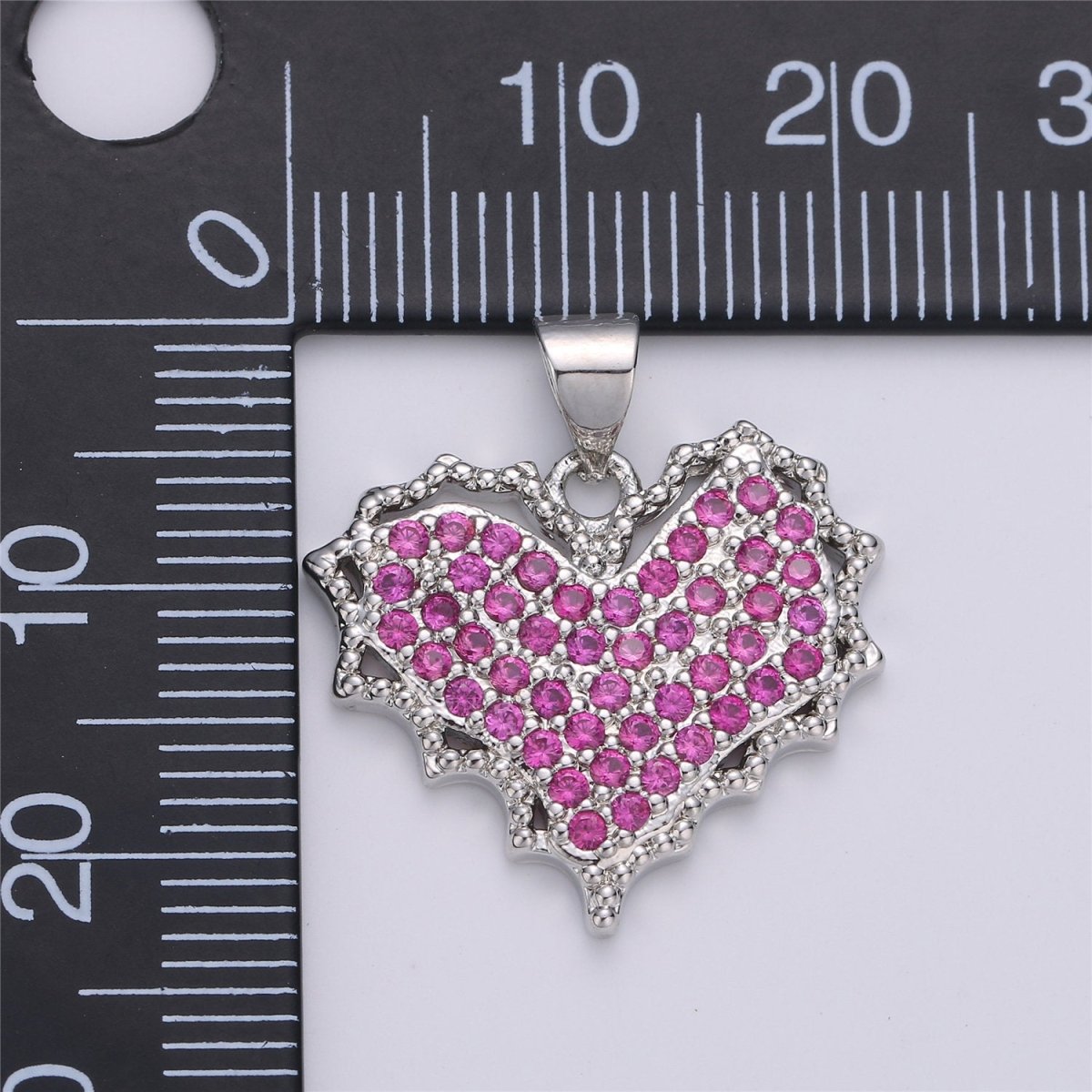 Dainty Pink Micro Pave Heart Charm, Cubic Heart Shape Charm  Love Charm 25mm x 20mm for bracelet necklace earring charm Component I-612 I-886