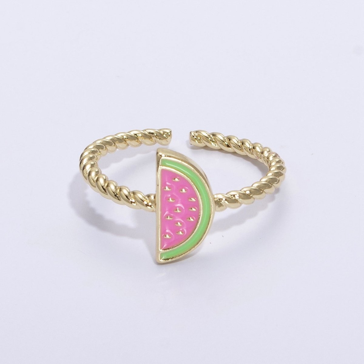 Dainty Pink Red Watermelon Ring Thin Gold Filled Adjustable Ring Fruit Jewelry U-094