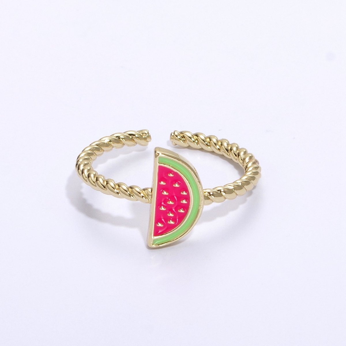 Dainty Pink Red Watermelon Ring Thin Gold Filled Adjustable Ring Fruit Jewelry U-094