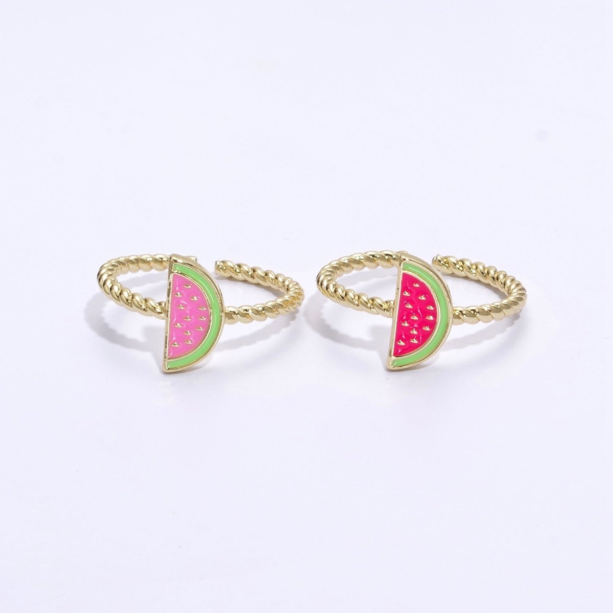 Dainty Pink Red Watermelon Ring Thin Gold Filled Adjustable Ring Fruit Jewelry U-094