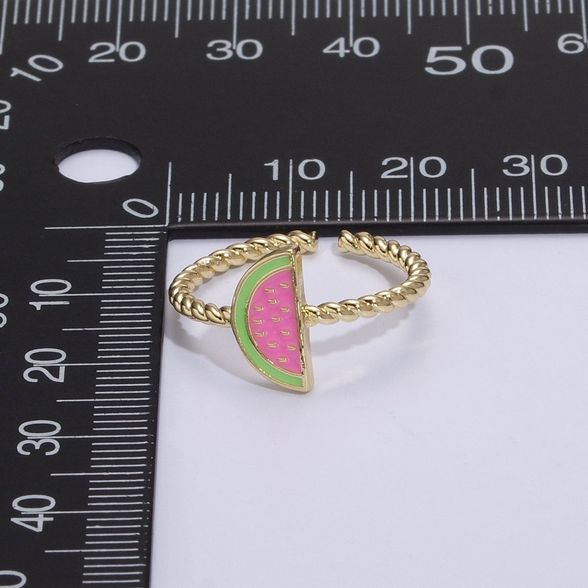Dainty Pink Red Watermelon Ring Thin Gold Filled Adjustable Ring Fruit Jewelry U-094
