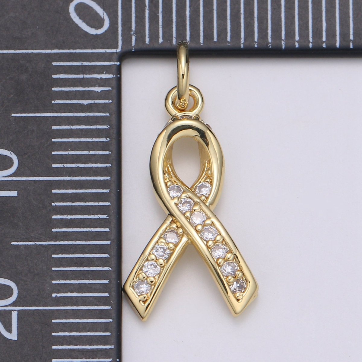 Dainty Pink Ribbon CZ Pave Charm Breast Cancer Awarness Pendant E-075