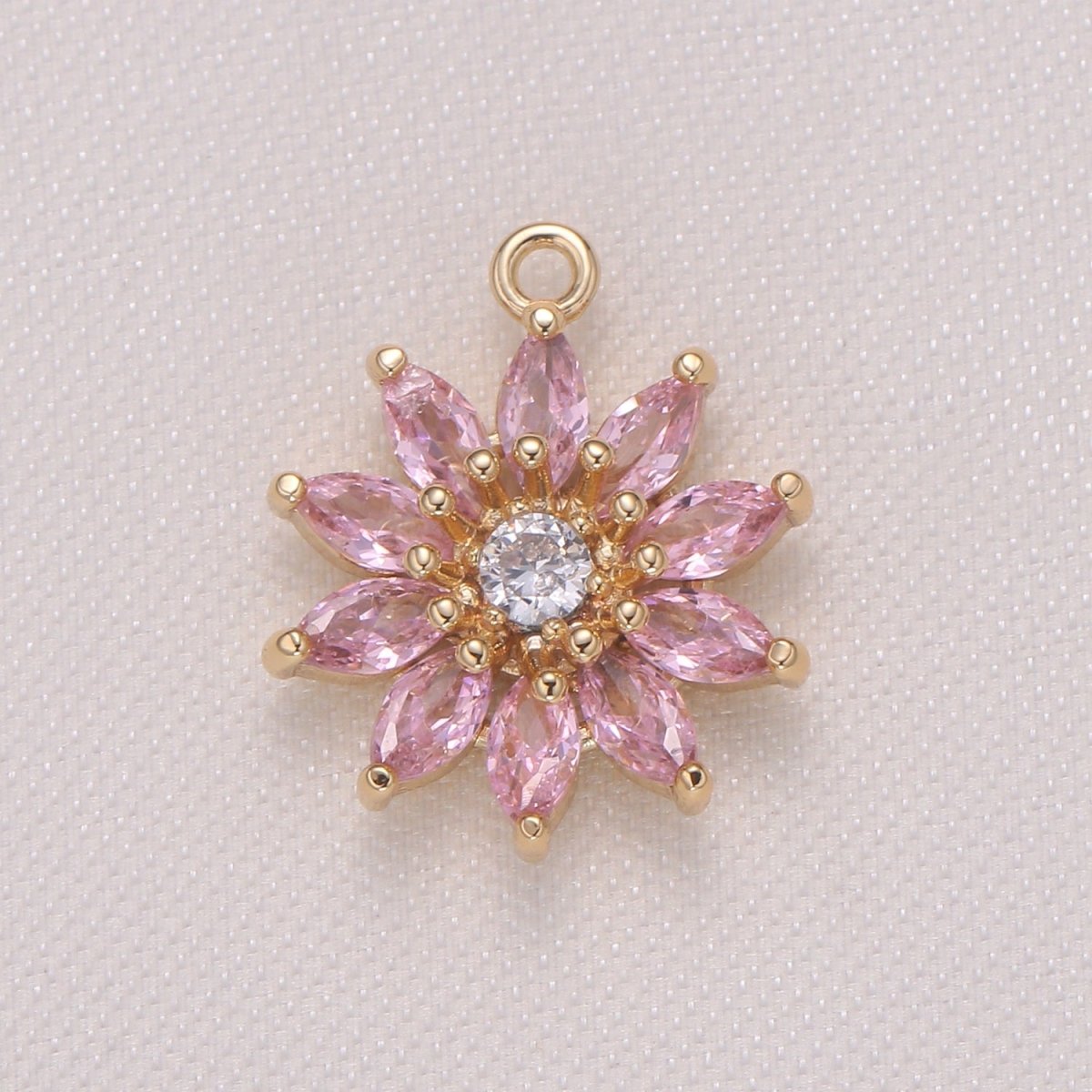 Dainty Pink Yellow Sun Flower Cubic Zirconia Charm CZ Floral Nature Charm Pendant GP-964, E-027