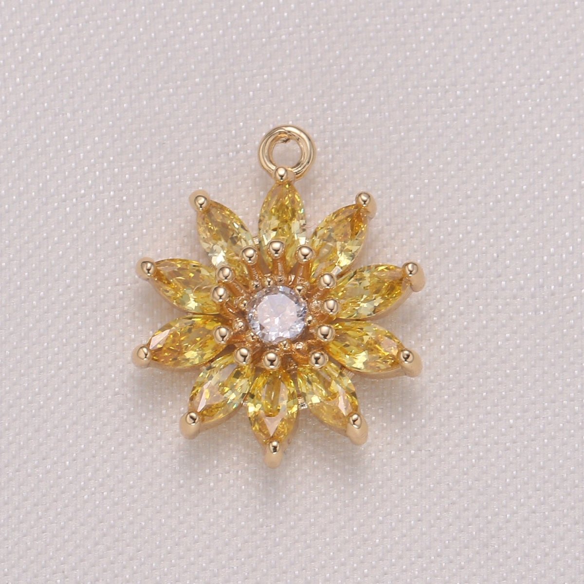Dainty Pink Yellow Sun Flower Cubic Zirconia Charm CZ Floral Nature Charm Pendant GP-964, E-027