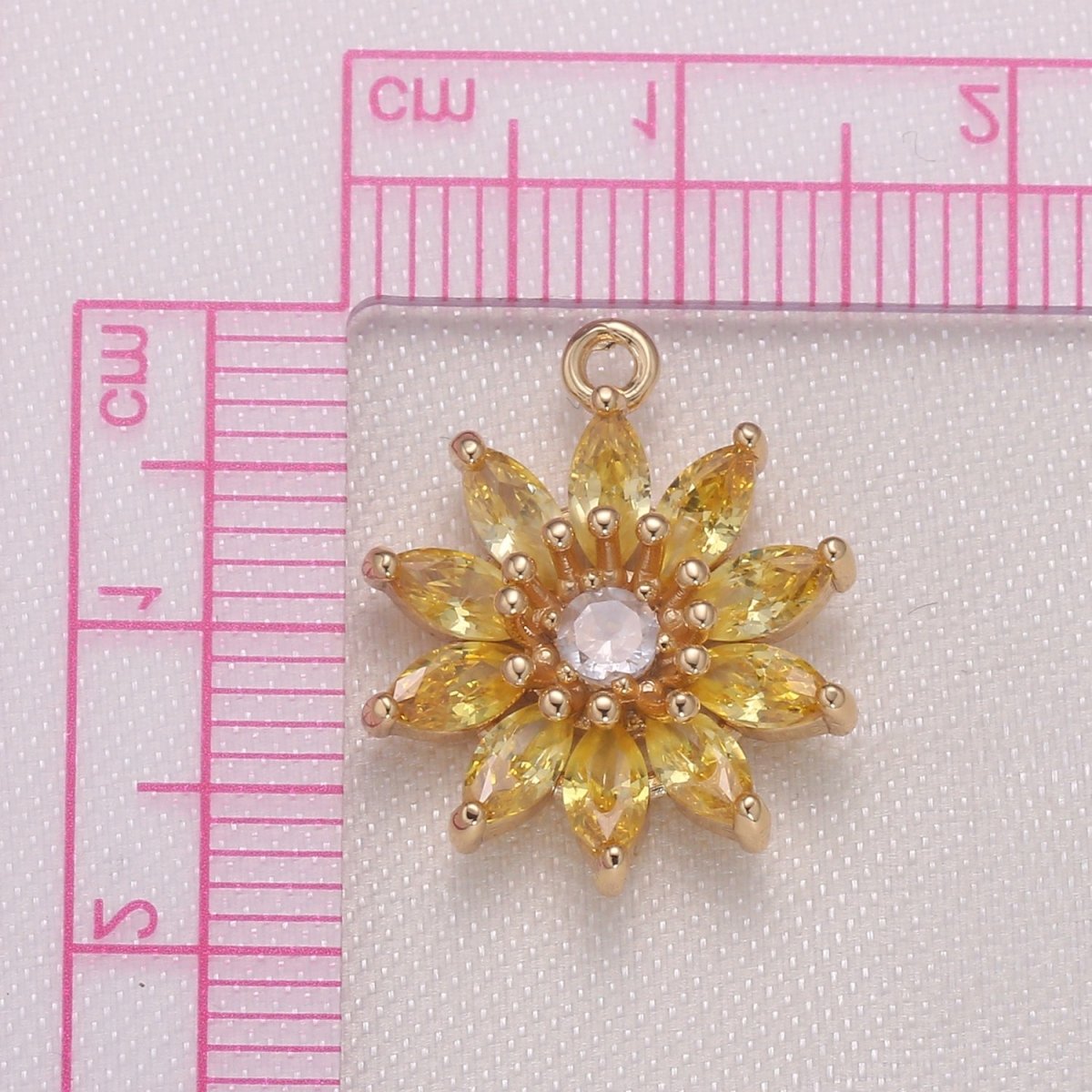 Dainty Pink Yellow Sun Flower Cubic Zirconia Charm CZ Floral Nature Charm Pendant GP-964, E-027